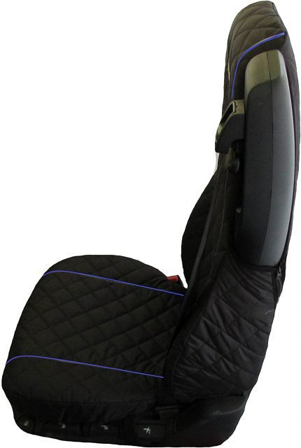 TEXMART_Truck Seat Covers Designed to fit DAF 106 XF CF 2 pieces BLACK BLUE PIPING