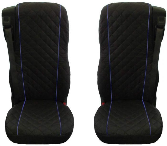 TEXMART_Truck Seat Covers Designed to fit DAF 106 XF CF 2 pieces BLACK BLUE PIPING